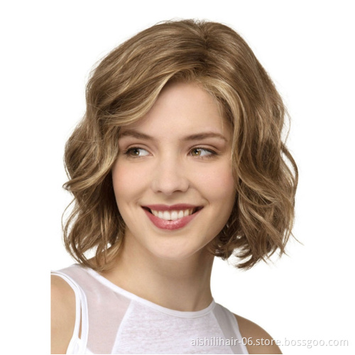 Hot seller in 2018 short Golden brown micro-curled Snow White synthetic woman wig for American and European women